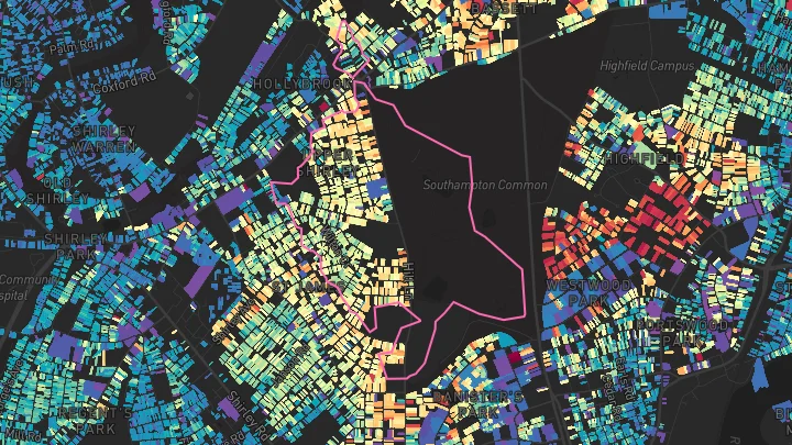 House price heatmap showing property values across Southampton