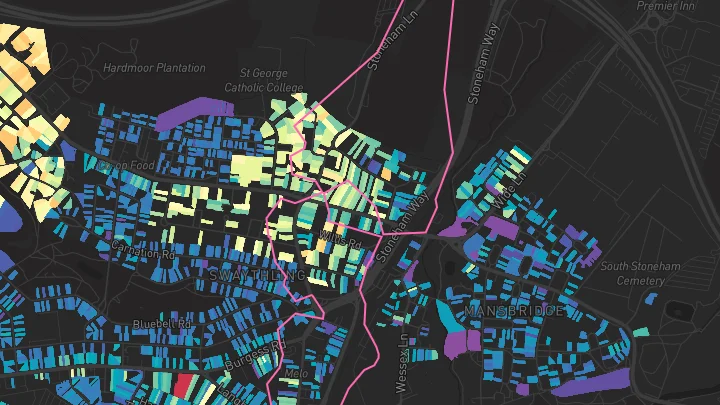 House price heatmap showing property values across Southampton