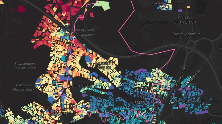 House price heatmap showing property values across Southampton
