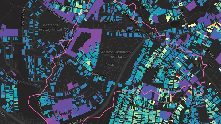 House price heatmap showing property values across Southampton