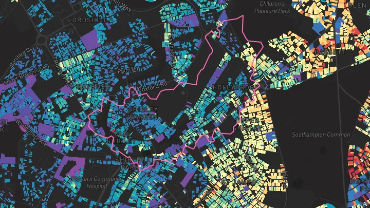 House price heatmap showing property values across Southampton