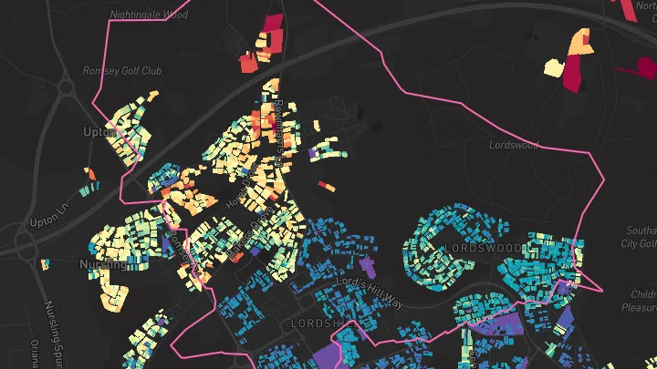 House price heatmap showing property values across Rownhams