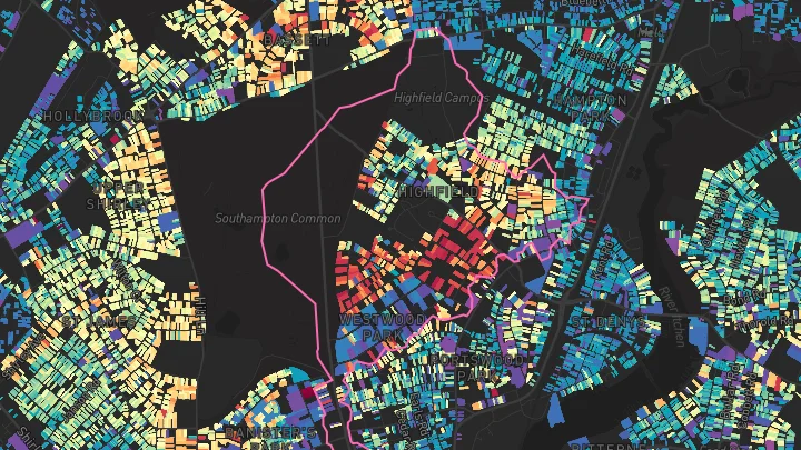House price heatmap showing property values across Southampton