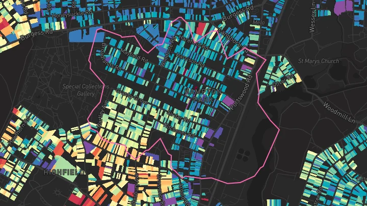 House price heatmap showing property values across Southampton