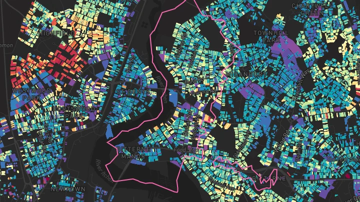 House price heatmap showing property values across Southampton