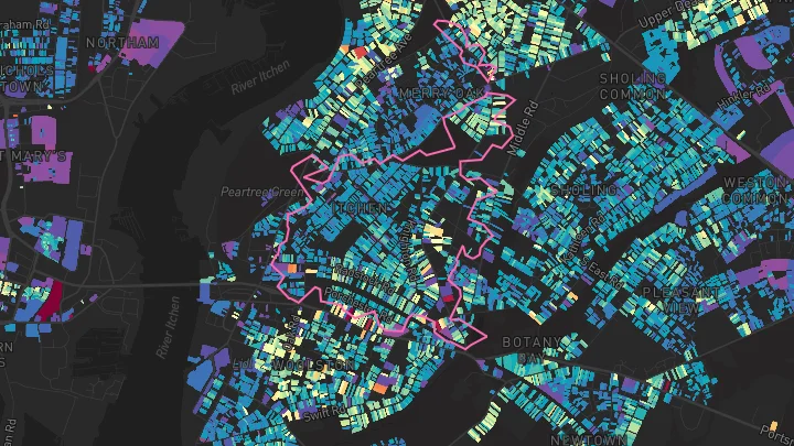 House price heatmap showing property values across Southampton
