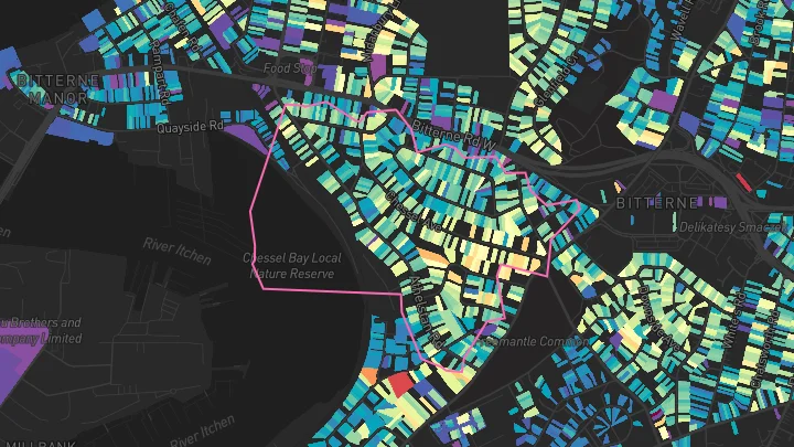 House price heatmap showing property values across Southampton