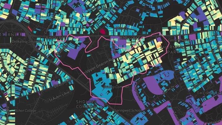 House price heatmap showing property values across Southampton