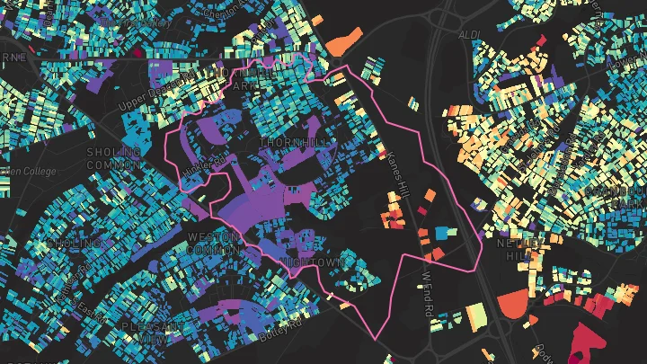 House price heatmap showing property values across Southampton