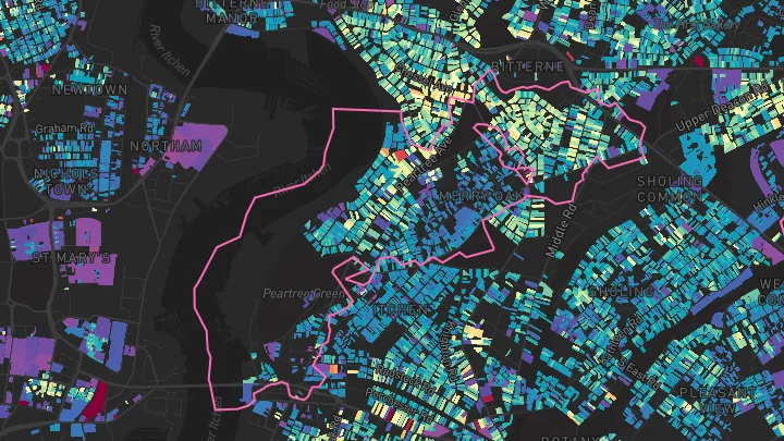 House price heatmap showing property values across Southampton