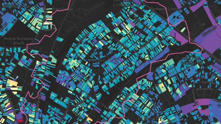 House price heatmap showing property values across Southampton