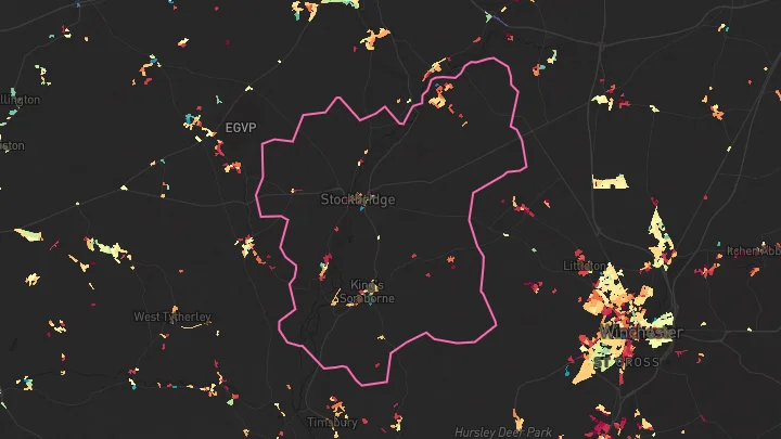 House price heatmap showing property values across Kings Somborne
