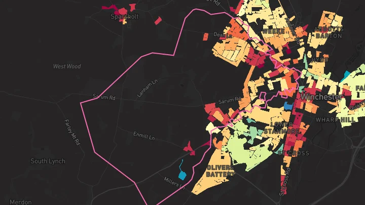 House price heatmap showing property values across Winchester
