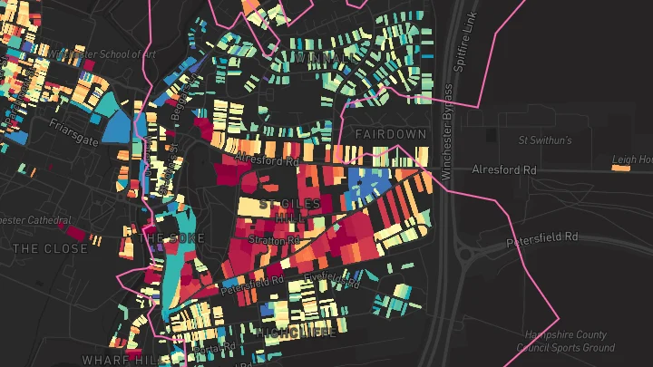 House price heatmap showing property values across Winchester