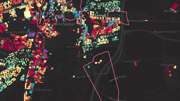 House price heatmap showing property values across Winchester
