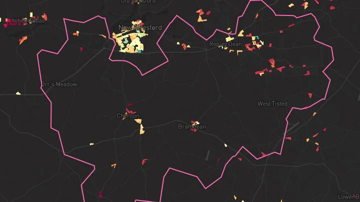 House price heatmap showing property values across Ropley