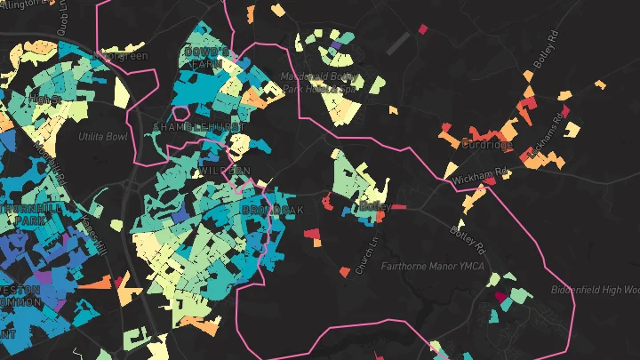 House price heatmap showing property values across Hedge End