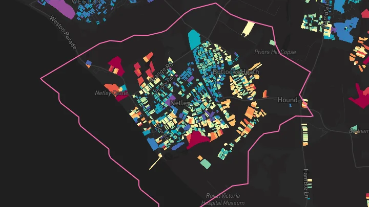 House price heatmap showing property values across Netley Abbey