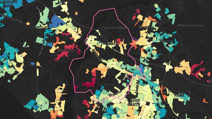 House price heatmap showing property values across Sarisbury Green