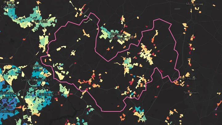 House price heatmap showing property values across Waltham Chase