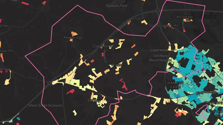 House price heatmap showing property values across Calmore