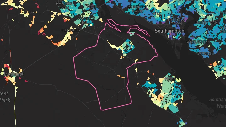 House price heatmap showing property values across Marchwood