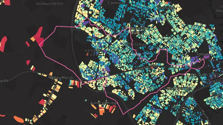 House price heatmap showing property values across Totton