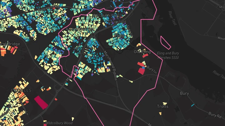 House price heatmap showing property values across Totton