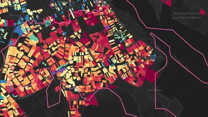 House price heatmap showing property values across Lymington