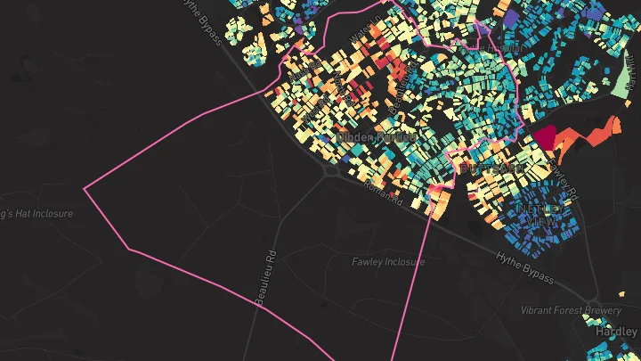 House price heatmap showing property values across Dibden Purlieu