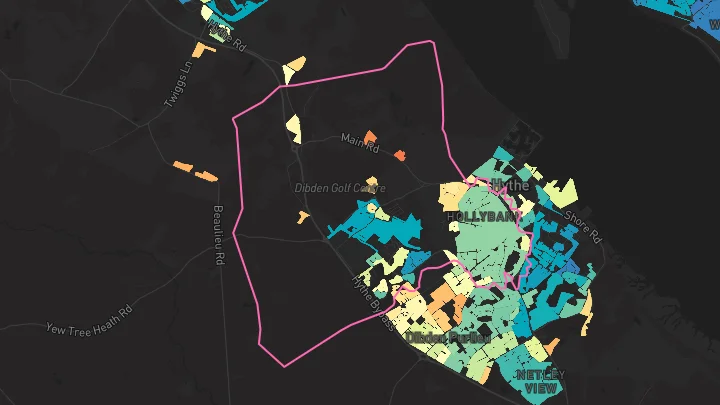 House price heatmap showing property values across Hythe