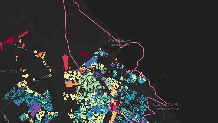 House price heatmap showing property values across Hythe