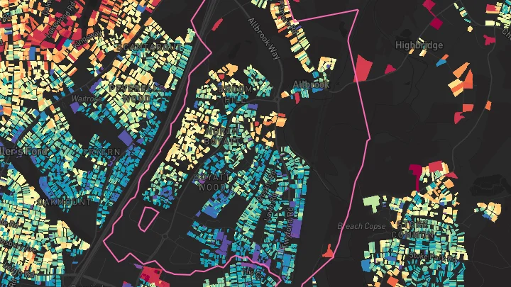 House price heatmap showing property values across Eastleigh