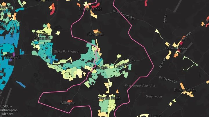 House price heatmap showing property values across Fair Oak