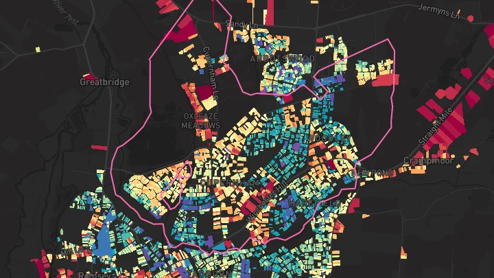 House price heatmap showing property values across Romsey
