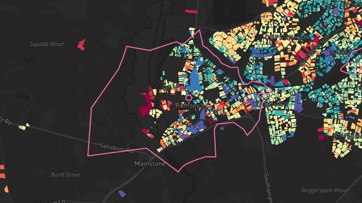 House price heatmap showing property values across Romsey