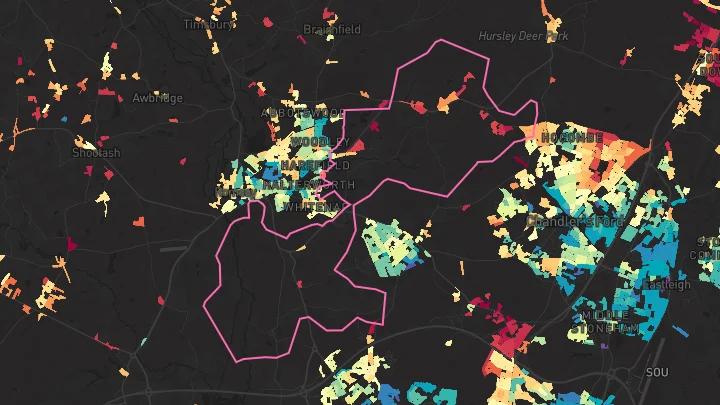 House price heatmap showing property values across Ampfield