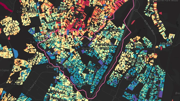 House price heatmap showing property values across Chandlers Ford