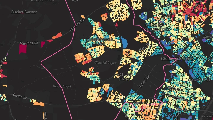 House price heatmap showing property values across Chandlers Ford