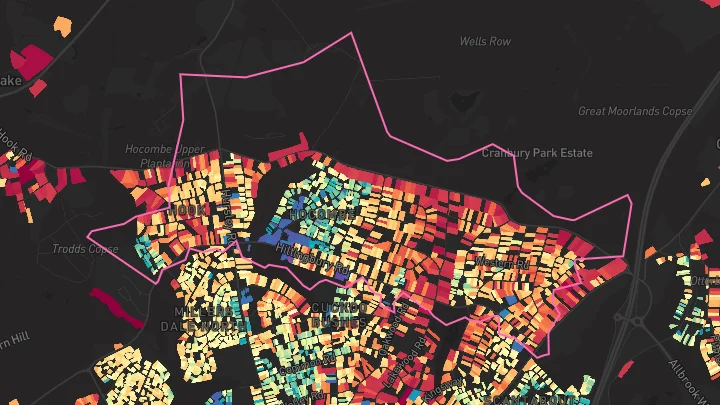 House price heatmap showing property values across Chandlers Ford