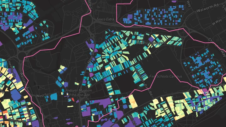 House price heatmap showing property values across Andover