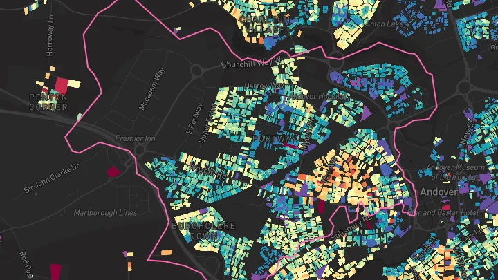House price heatmap showing property values across Andover