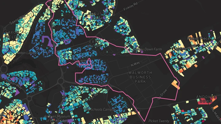 House price heatmap showing property values across Andover