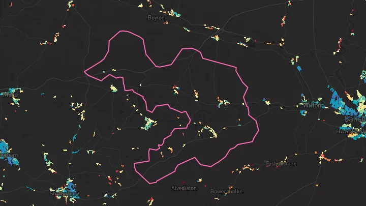 House price heatmap showing property values across Fovant
