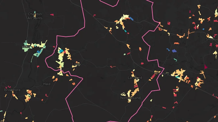 House price heatmap showing property values across Whiteparish