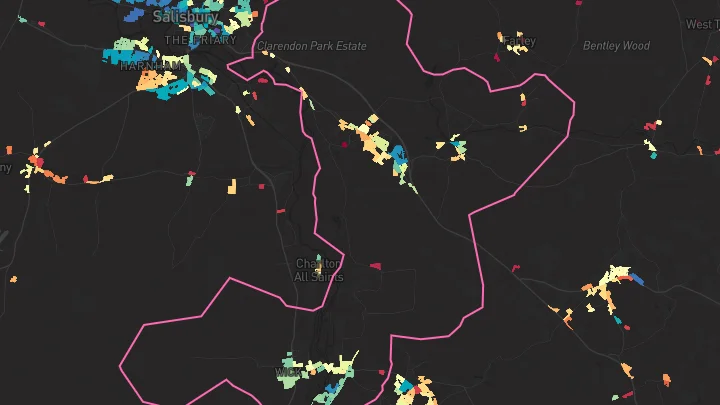 House price heatmap showing property values across Downton