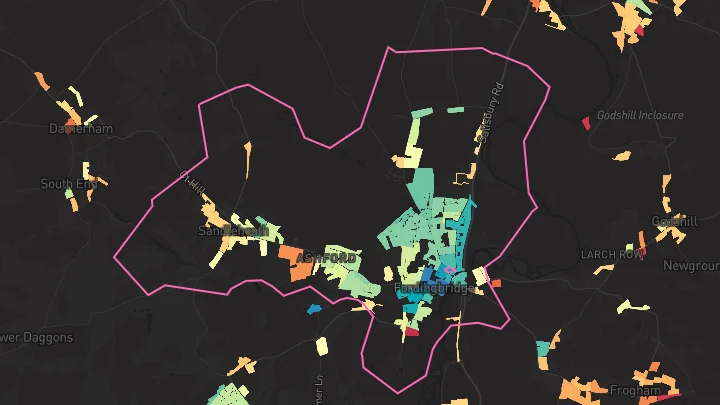 House price heatmap showing property values across Fordingbridge