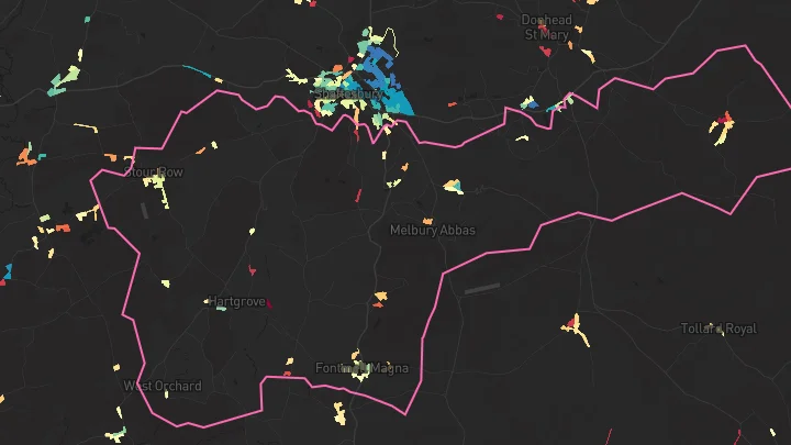House price heatmap showing property values across Fontmell Magna