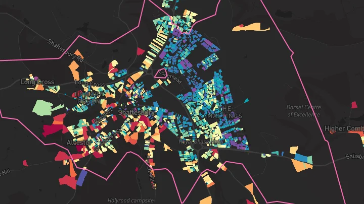 House price heatmap showing property values across Shaftesbury