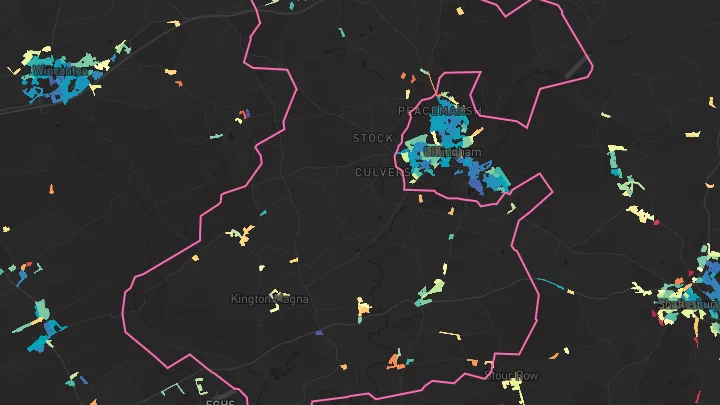 House price heatmap showing property values across Bourton
